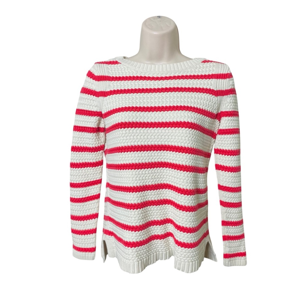 Talbots Coral and Cream Sweater, Long Sleeve, Crew Neck Size Sp